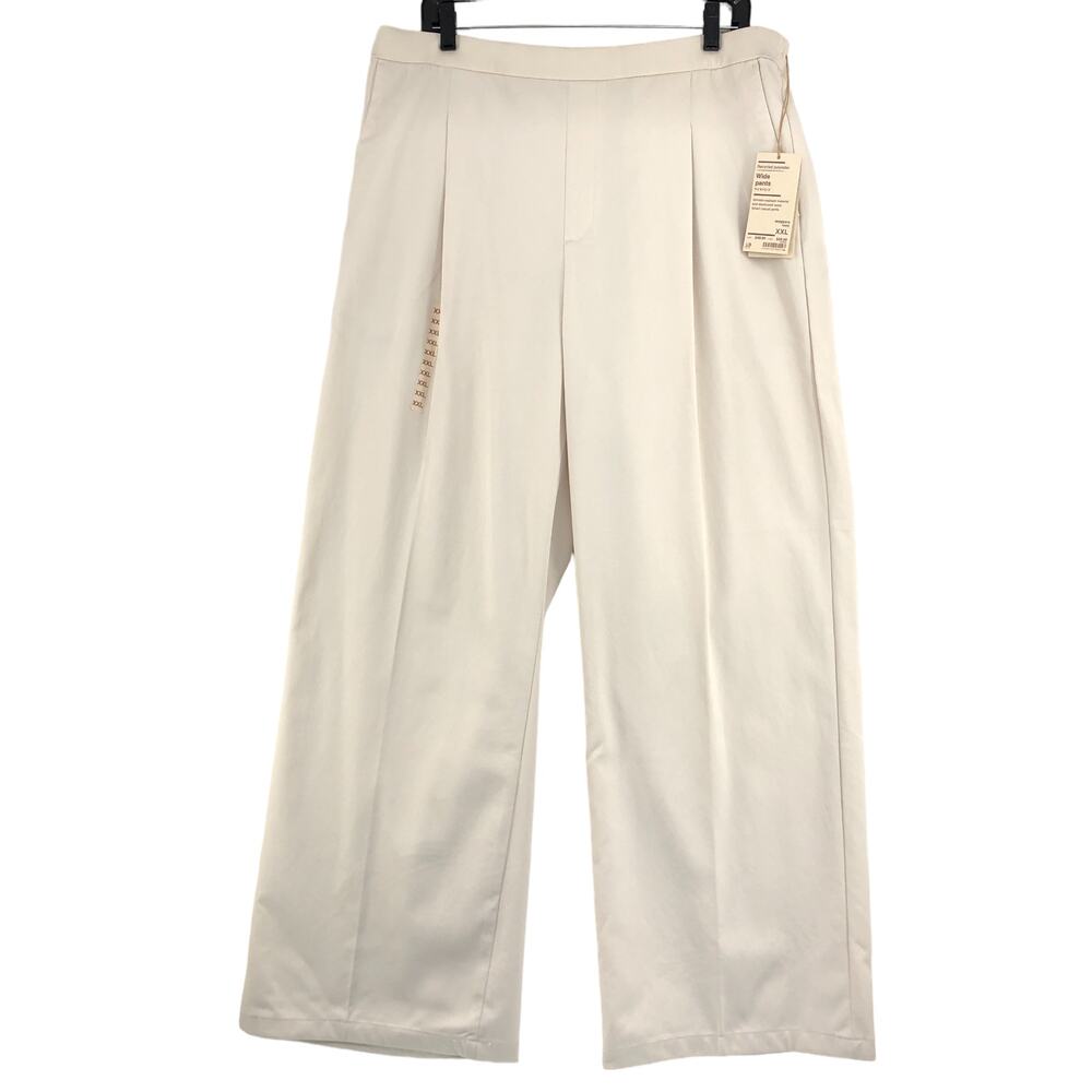 MUJI Womens Size XXL Wide Pants Pleated Front Stretch Khaki Recycled BRAND NEW